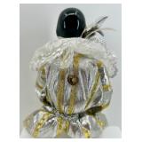 Set of 3 Porcelain Pierrot and Harlequin Clown Dolls with Metallic Outfits
