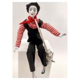 Set of 3 Porcelain Pierrot and Harlequin Clown Dolls with Metallic Outfits