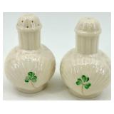 Belleek Ireland Porcelain Harp Shamrock Pitcher, Bell, and Salt & Pepper Set