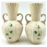 Pair of Belleek Harp Shamrock Porcelain Vases