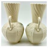 Pair of Belleek Harp Shamrock Porcelain Vases