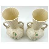 Pair of Belleek Harp Shamrock Porcelain Vases