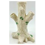 Belleek Ireland Porcelain Shamrock Creamer Pitcher and Tree Vase