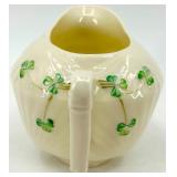Belleek Ireland Harp Shamrock Creamer, Sugar Bowl, and Salt & Pepper Shakers Set