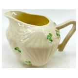 Belleek Ireland Harp Shamrock Creamer, Sugar Bowl, and Salt & Pepper Shakers Set