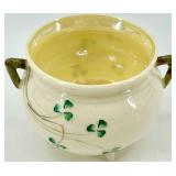 Belleek Ireland Harp Shamrock Creamer, Sugar Bowl, and Salt & Pepper Shakers Set