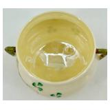 Belleek Ireland Harp Shamrock Creamer, Sugar Bowl, and Salt & Pepper Shakers Set