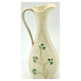 Belleek Ireland Cream Vase and Tree Trunk Triple Bud Vase Set with Shamrock Design