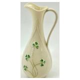 Belleek Ireland Cream Vase and Tree Trunk Triple Bud Vase Set with Shamrock Design