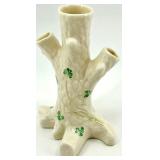Belleek Ireland Cream Vase and Tree Trunk Triple Bud Vase Set with Shamrock Design