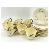 Belleek Harp Shamrock Pattern Set of 10 Cups and 10 Saucers