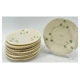 Belleek Harp Shamrock Pattern Set of 10 Cups and 10 Saucers