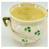 Belleek Ireland Harp Shamrock Pottery Set: Creamer, Sugar Bowl, Salt & Pepper