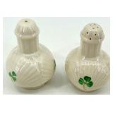 Belleek Ireland Harp Shamrock Pottery Set: Creamer, Sugar Bowl, Salt & Pepper
