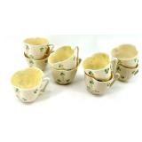 Belleek Ireland Harp Shamrock Cup and Basketweave Saucer Set, 9 Cups and 9 Saucers