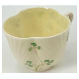 Belleek Ireland Harp Shamrock Cup and Basketweave Saucer Set, 9 Cups and 9 Saucers