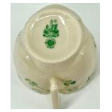 Belleek Ireland Harp Shamrock Cup and Basketweave Saucer Set, 9 Cups and 9 Saucers