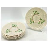 Belleek Ireland Harp Shamrock Cup and Basketweave Saucer Set, 9 Cups and 9 Saucers