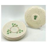 Belleek Ireland Harp Shamrock Cup and Basketweave Saucer Set, 9 Cups and 9 Saucers