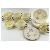 Belleek Basketweave Shamrock Pattern Irish Porcelain Tea Set