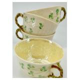 Belleek Basketweave Shamrock Pattern Irish Porcelain Tea Set