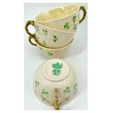Belleek Basketweave Shamrock Pattern Irish Porcelain Tea Set
