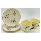 Belleek Basketweave Shamrock Pattern Irish Porcelain Tea Set