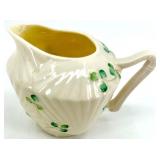Belleek Ireland Harp Shamrock Pattern Porcelain Creamer, Sugar Bowl, and Salt & Pepper Shakers Set
