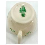 Belleek Ireland Harp Shamrock Pattern Porcelain Creamer, Sugar Bowl, and Salt & Pepper Shakers Set