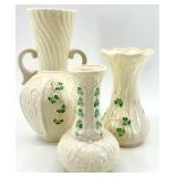 Set of 3 Belleek Irish Porcelain Shamrock Vases