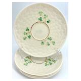 Belleek Basketweave Shamrock Porcelain Pitcher, 4 Mugs and 4 Saucers Set