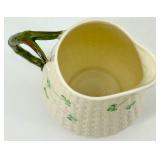 Belleek Basketweave Shamrock Porcelain Pitcher, 4 Mugs and 4 Saucers Set