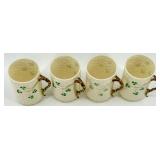 Belleek Basketweave Shamrock Porcelain Pitcher, 4 Mugs and 4 Saucers Set