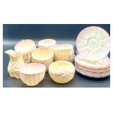 Belleek Lotus Pattern Irish Porcelain Tea Set with Cups, Plates, Creamer, and Sugar Bowl