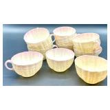Belleek Lotus Pattern Irish Porcelain Tea Set with Cups, Plates, Creamer, and Sugar Bowl