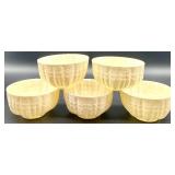 Set of Belleek Lily Pattern Creamer, Sugar Bowl, and 6 Bowls