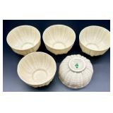 Set of Belleek Lily Pattern Creamer, Sugar Bowl, and 6 Bowls