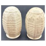 Belleek Tridacna Milk Pitcher, Three Bowls, and Salt & Pepper Shakers Set