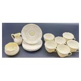 Belleek Ireland Toy Shell Pattern Creamer and Sugar, Limpet Yellow Cups and Plates