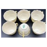 Belleek Ireland Toy Shell Pattern Creamer and Sugar, Limpet Yellow Cups and Plates