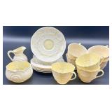 Belleek Ireland Neptune Shell and Toy Shell Porcelain Tea Set with Cups, Saucers, Creamer, and Sugar Bowl