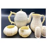 Belleek Limpet Pattern Porcelain Tea Set with Creamer, Sugar, and Shakers