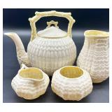 Belleek Limpet Pattern Tea Set with Teapot, Creamer, Sugar Bowls and Pitcher