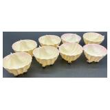 Belleek Ireland Limpet Pattern Creamer, Sugar Bowl with Lid, and 8 Neptune shell Footed Bowls