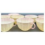 Belleek Neptune pink Shell Pink Creamer, Sugar, and 9 Cups with 9 Saucers