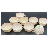 Belleek Neptune pink Shell Pink Creamer, Sugar, and 9 Cups with 9 Saucers