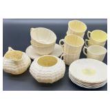 Belleek Tridacna Irish Porcelain Tea Set with Cups, Saucers, Creamer and Sugar
