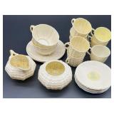 Belleek Tridacna Irish Porcelain Tea Set with Cups, Saucers, Creamer and Sugar