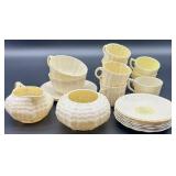 Belleek Tridacna Irish Porcelain Tea Set with Cups, Saucers, Creamer and Sugar