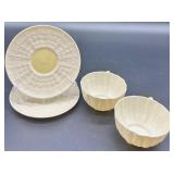 Belleek Tridacna Irish Porcelain Tea Set with Cups, Saucers, Creamer and Sugar